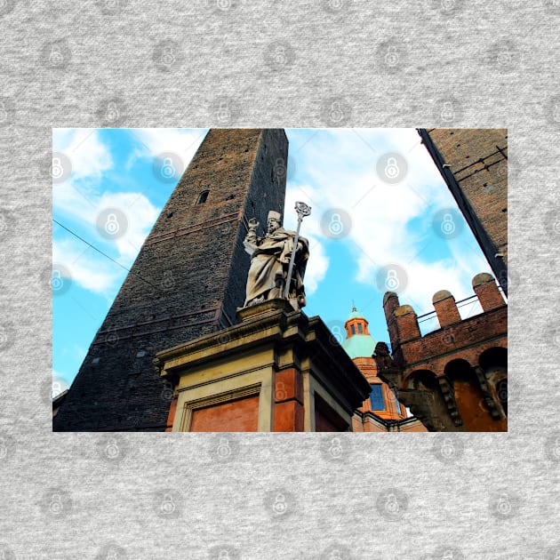 The Two Towers with the statue of St Petronius in Bologna by KristinaDrozd